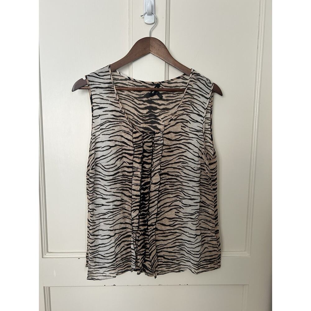 Escada Silk Animal Print Ruffle Tank Top Womens Size 44 or 14 Brown Classic